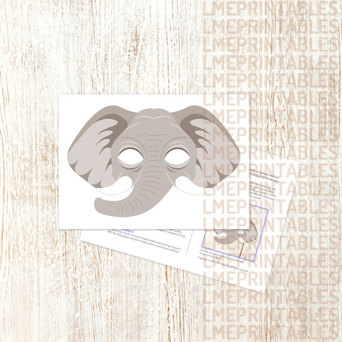 Elephant Printable Mask Gray DIY Safari Jungle Animal Masks | Etsy