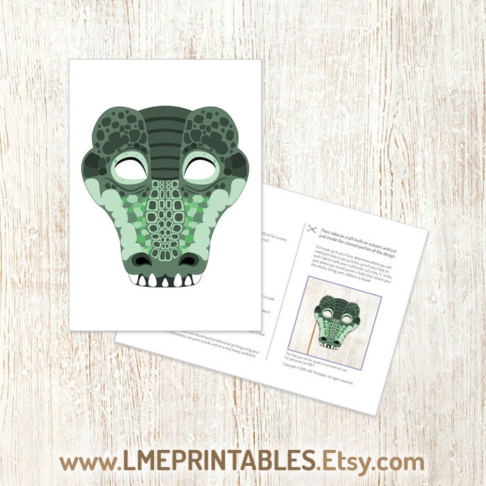 Crocodile Printable Mask Reptile Halloween Costume Green - Etsy