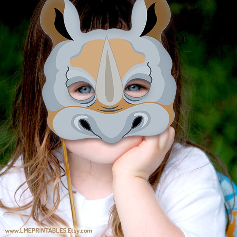 Rhino Printable Mask Gray Rhinoceros DIY Animal Masks Booth Etsy