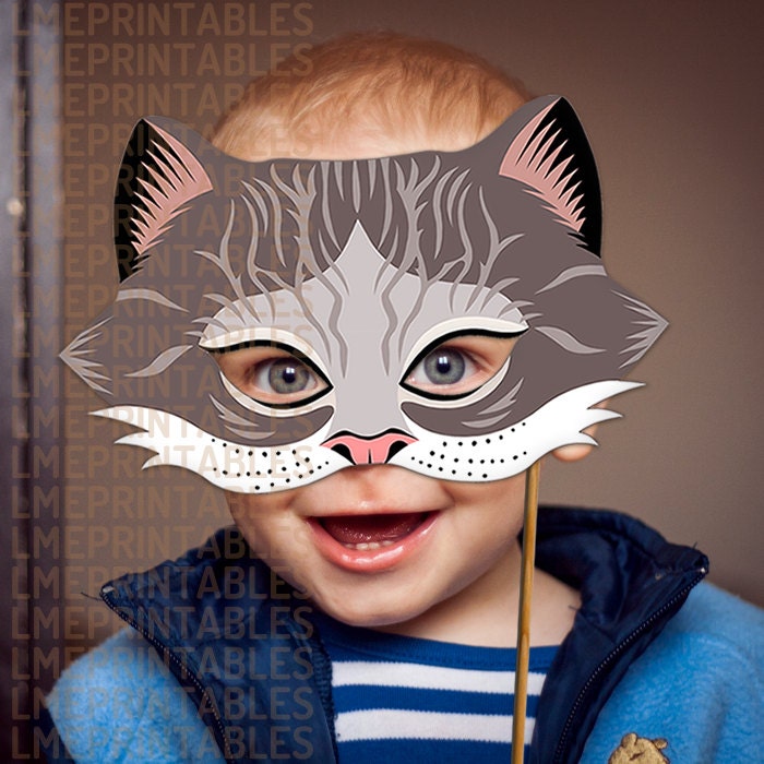 Cheshire Cat Mask Grey Tabby Printable Gray Animal Masks | Etsy