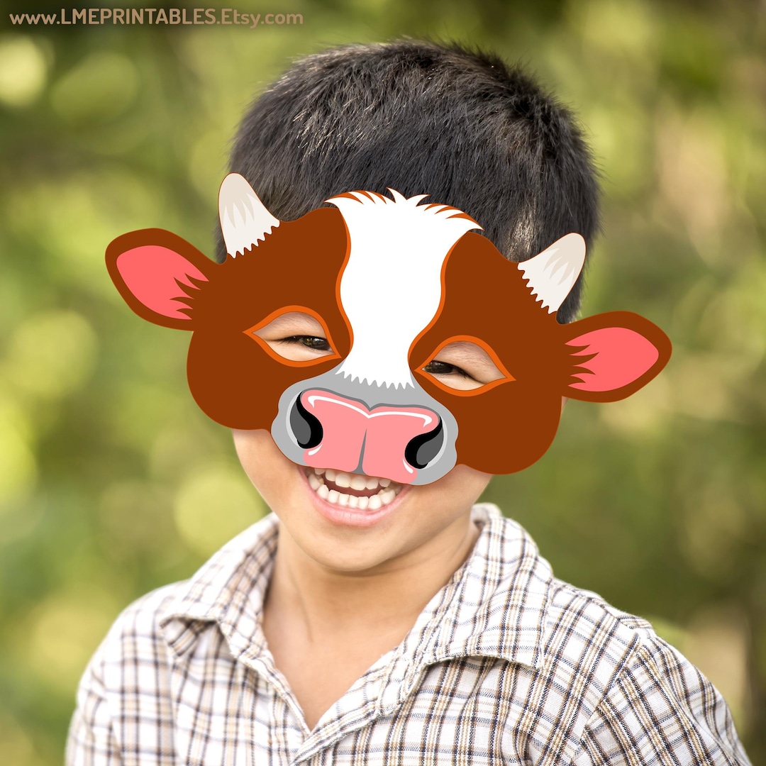 Cow Mask Printable Costume Farm Animal Party Barnyard Birthday Brown ...