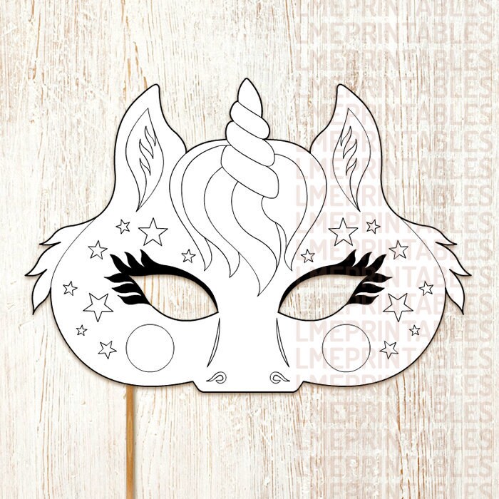 Unicorn Coloring Mask Party Printable DIY Little Pony Fairy Etsy