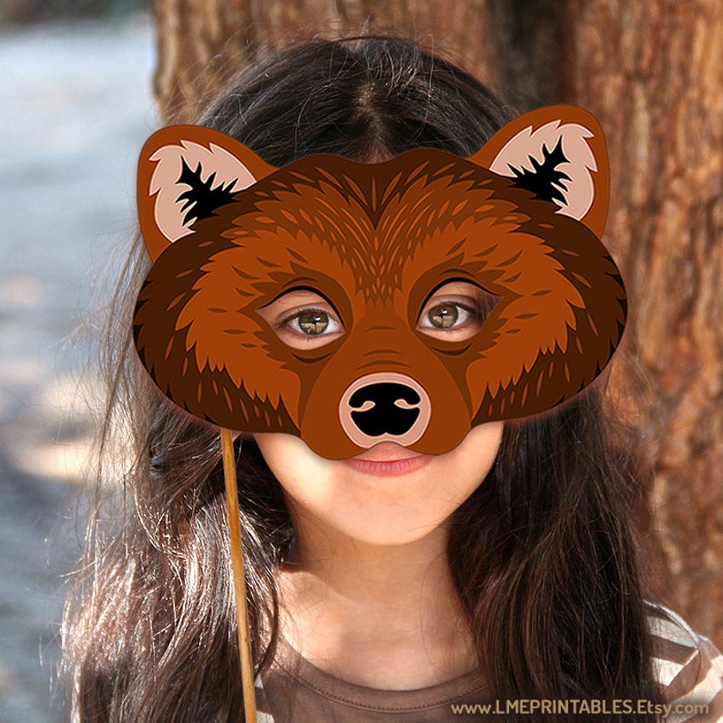 Bear Mask Printable Grizzly Bears Brown Halloween Costume | Etsy