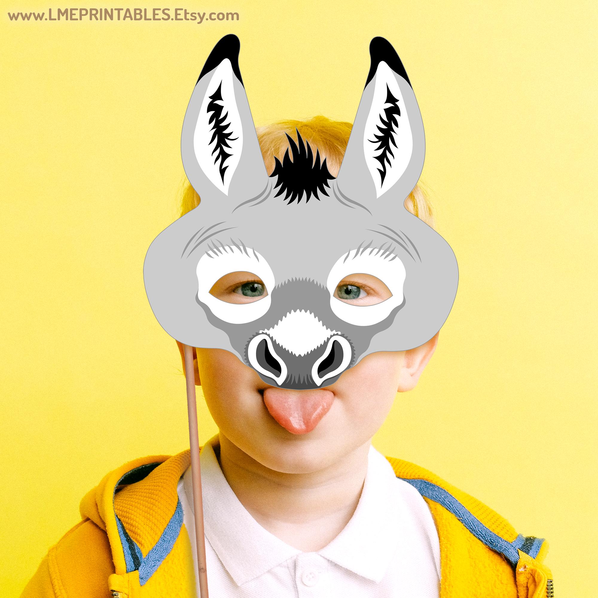 Donkey Mask Colour In Donkey Printable Mask Costume Halloween Wild Ass Mule Gray Horse Animal ...