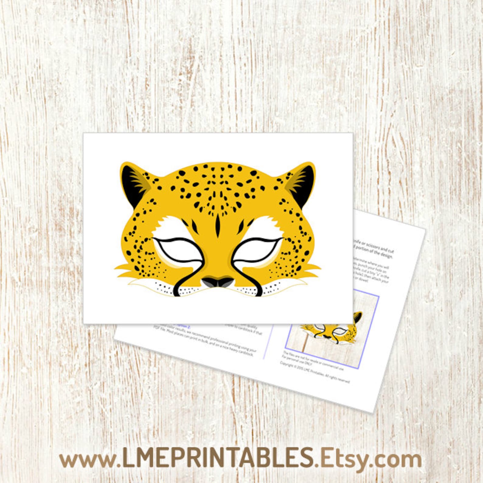 Cheetah Mask Printable Halloween Costume Jaguar Leopard Animal Masks Childrens Adults Party PDF