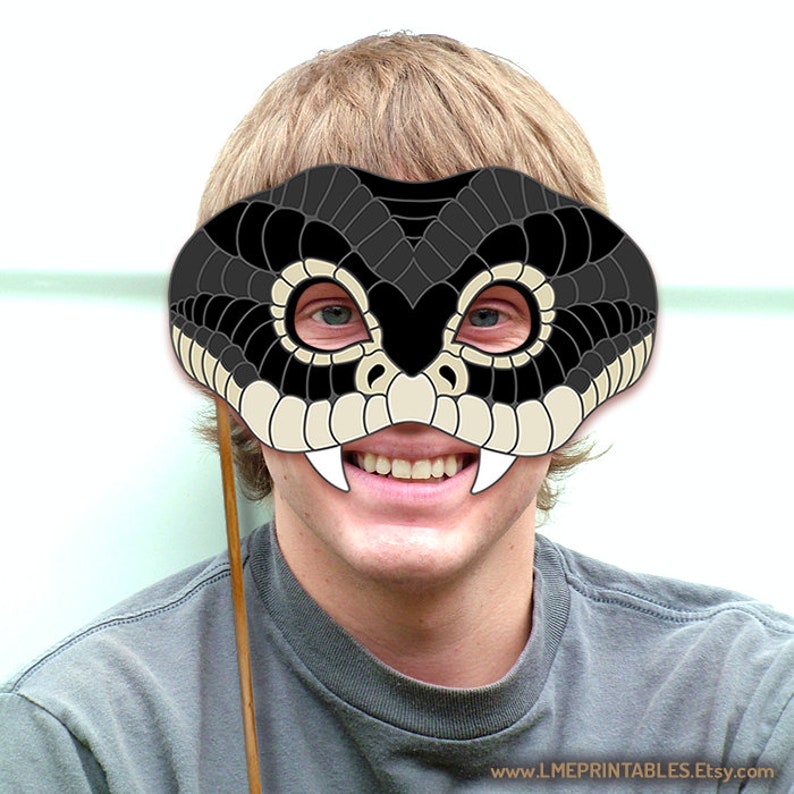 Black Mamba Snake Printable Mask DIY Costume Reptile Lizard Halloween Animal Funny Mask Photo Booth Birthday Party Game Kid Adult Masquerade image 7