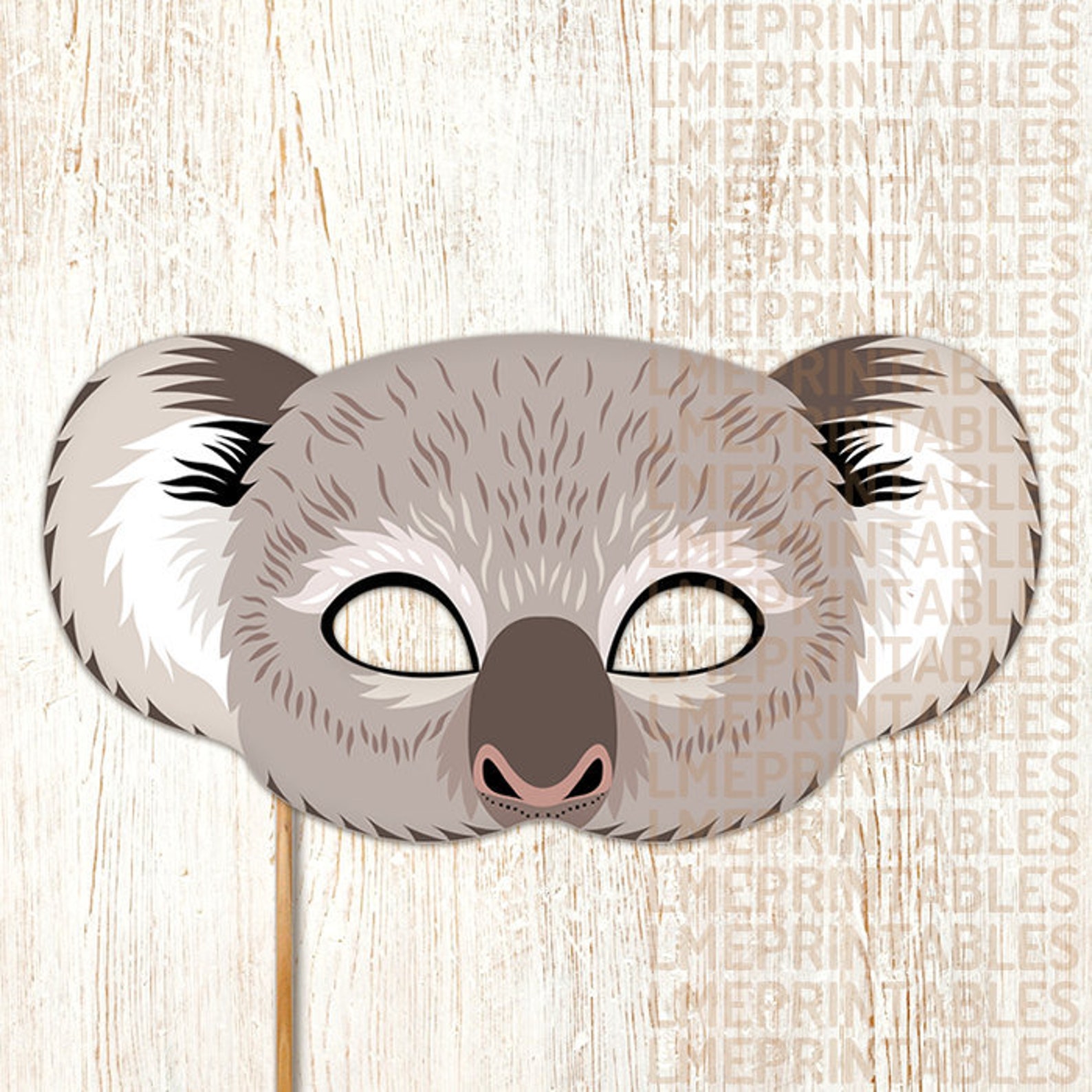 Koala Printable Mask Gray Bear DIY Animal Masks Booth Prop Etsy