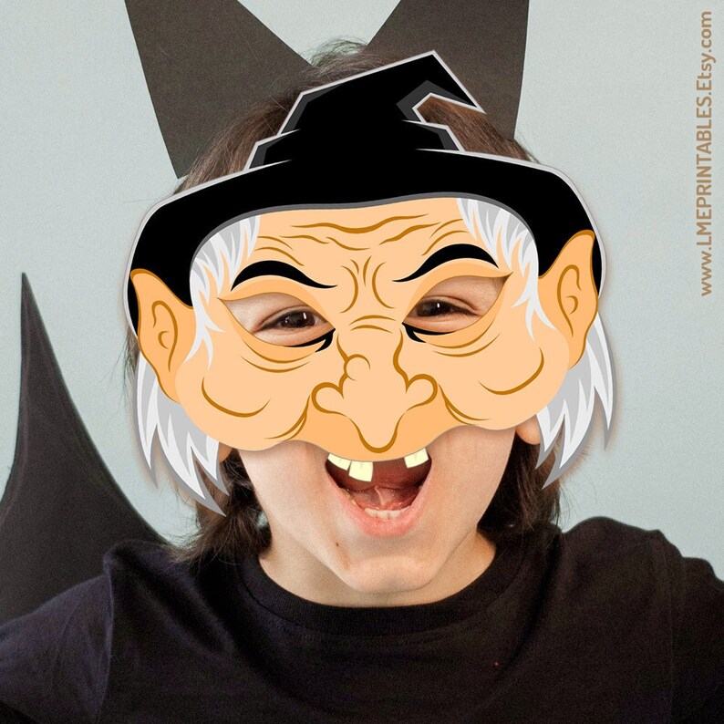 Witch Mask Printable Warlock Halloween Costume Party PDF Elf - Etsy