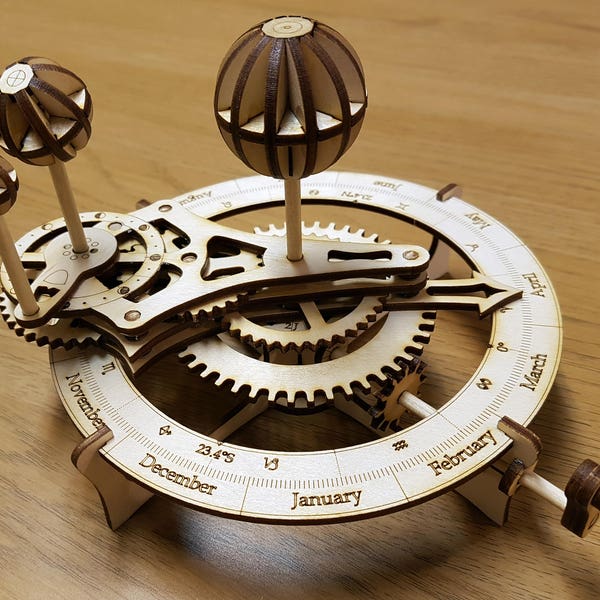 Wooden Model of the Solar System - Orrery Kit. Free Global Shipping
