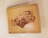 Leather Wallet - Model T Ford and Engine Patent - Tan - Free Global Shipping