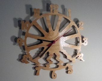Warped clock - unique digital glitch art design - hand cut via scroll saw 10 inch (27 cm)