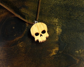 Skull necklace made from Elm - hand cut with scroll saw - FREE GOBAL SHIPPING