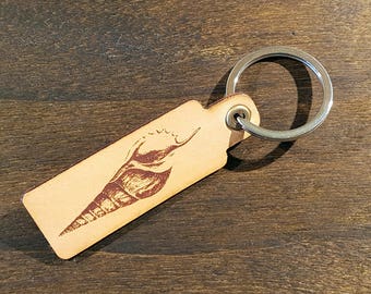 Leather Keyring with Shell Engraving  - Free Global Shipping
