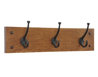 Wall Coat Rack Classic Mission Style with Craftsman Hooks 18-48" Wide, Coat Rack, Wall Mounted Coat Rack, Mission Style Coat Rack