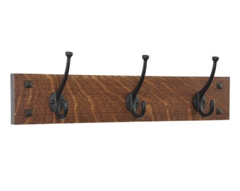 Wall Coat Rack Narrow Mission Style with Craftsman Hooks 18-48" Wide, Coat Rack, Wall Mounted Coat Rack, Mission Style Coat Rack