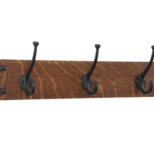 Wall Coat Rack Narrow Mission Style with Craftsman Hooks 18-48" Wide, Coat Rack, Wall Mounted Coat Rack, Mission Style Coat Rack