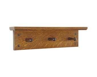 Classic Mission Style Entryway Organizer Shelf with Black Walnut Pegs 19" to 49" Wide