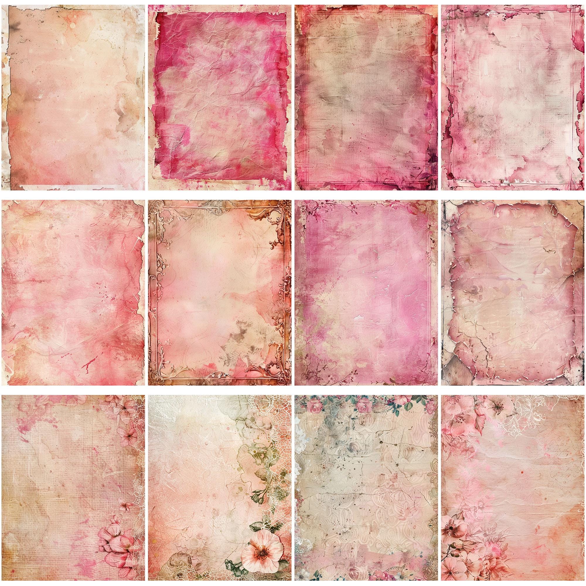 Vintage Pink Junk Journal Paper Bundle | Digital Stationery Backgrounds ...
