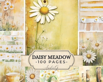 DAISY MEADOW Journal Kit | Junk Journal Pages, Daisy Ephemera, Cottagecore Papers, Floral Printable Kit (Digital Download)