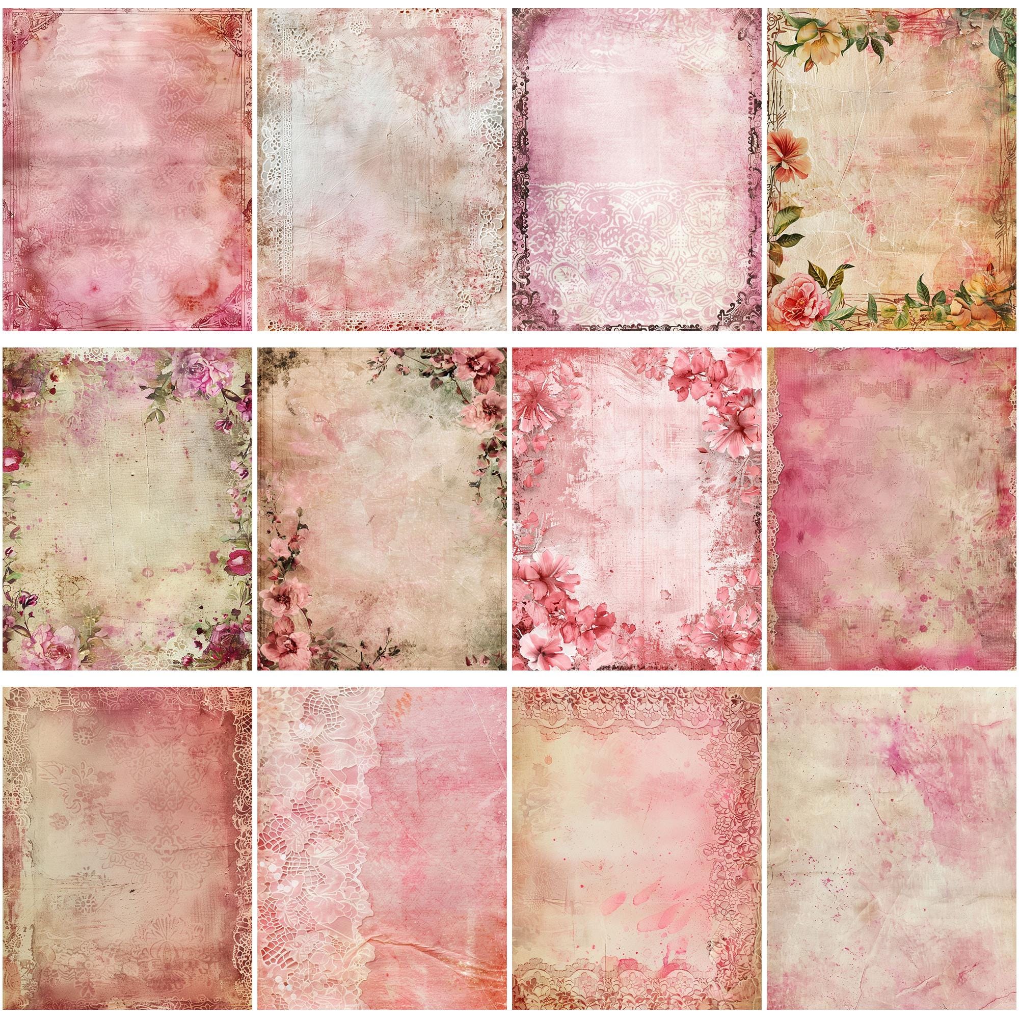 Vintage Pink Junk Journal Paper Bundle | Digital Stationery Backgrounds ...