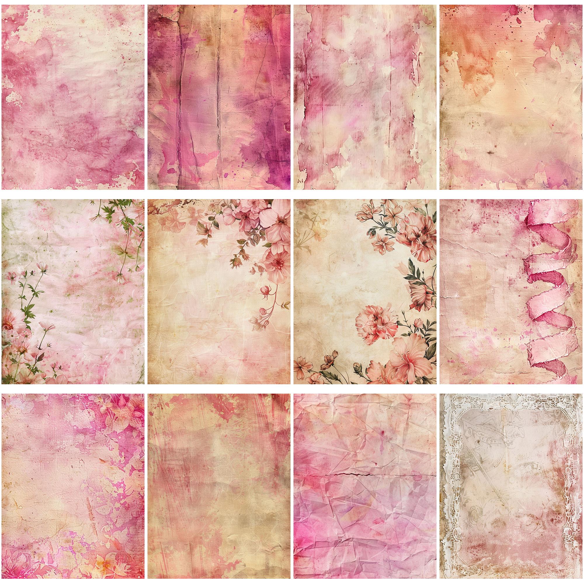 Vintage Pink Junk Journal Paper Bundle | Digital Stationery Backgrounds ...