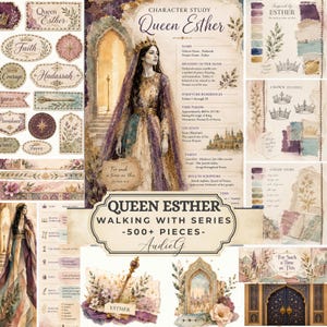 WALKING WITH ESTHER Printable Bible Study Journal Kit | Women of the Bible | Character Study | Christian Journaling Pages | 500 plus pieces
