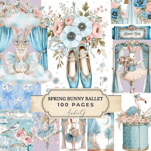 Spring Bunny Ballet Vol 1 | Junk Journaling Bundle Kit | Vintage Ephemera Collage Sheets | Fussy Cuts (Digital Download)
