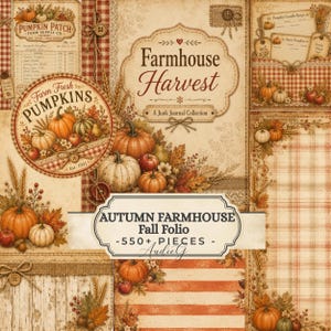 AUTUMN FARMHOUSE Rustic Junk Journal Kit | Fall Folio Printable Bundle | 550+ Pieces | Pumpkin Harvest Ephemera Digital Download