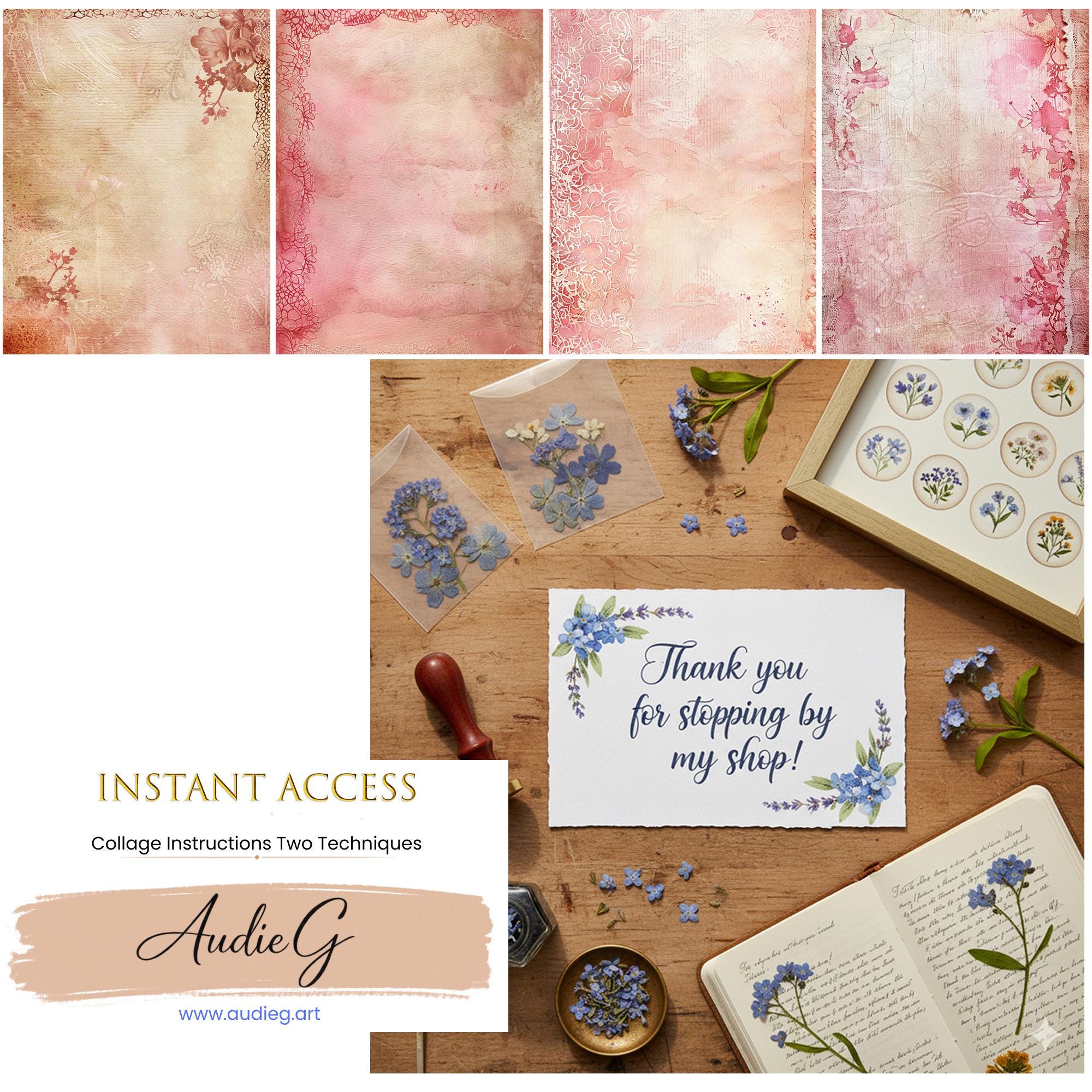Vintage Pink Junk Journal Paper Bundle | Digital Stationery Backgrounds ...