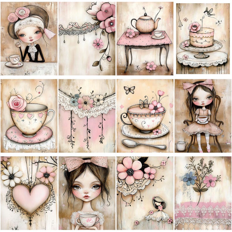 Whimsy Girls Junk Journal Kit | Printable Ephemera | Shabby Chic Tea ...
