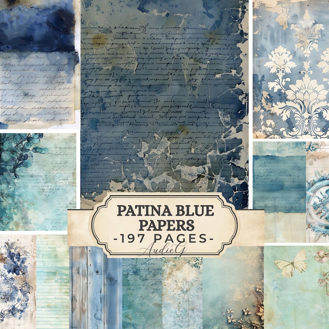 BLUE PATINA PAPERS Junk Journal Kit | Vintage Blue Paper Pack | Antique ...