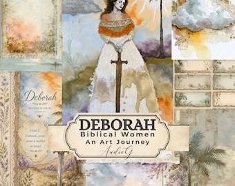 DEBORAH Bible Journaling Kit | Biblical Women Art Journey | Deborah Scripture Tip In Pages, Tags, Mixed Media Printable, Digital Download