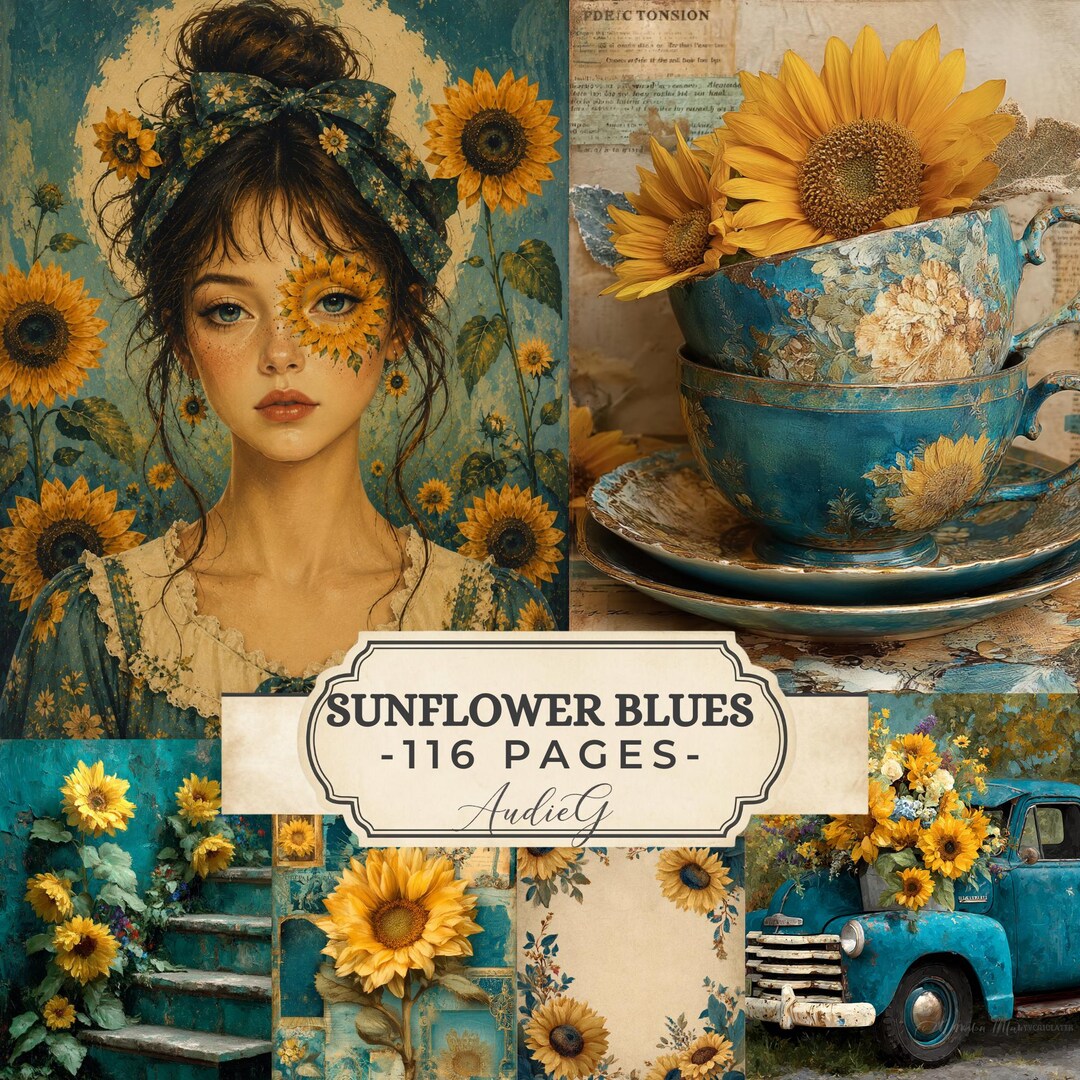 Sunflower Junk Journal Kit Sunflower Ephemera Vintage Floral Digital ...
