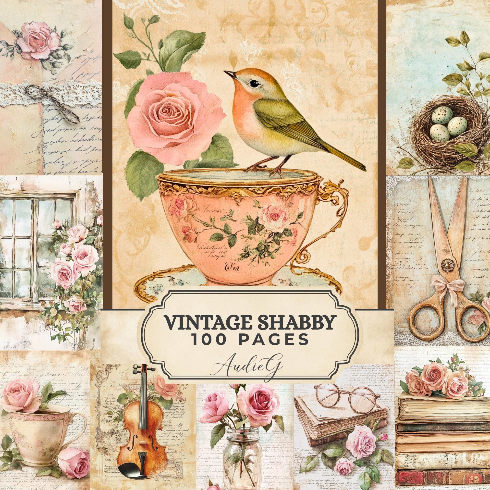 VINTAGE SHABBY | Junk Journal Kit Printable | Vintage Ephemera Pages ...