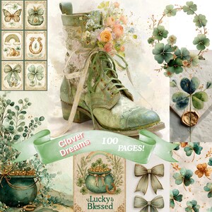 CLOVER DREAMS Journal Pages, Vintage Ephemera, Digital Download, Verse Mapping, Junk Journal Collage, Clip Art, Bible Journaling