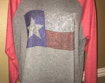 Texas flag rhinestone bling tee, tank, long sleeve or sweatshirt