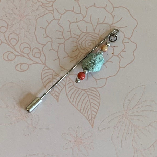 Vintage Stick Pin, Silver tone Stick Pin,   stick Pin, Beaded Stick Pin, Dangle Stick Pin