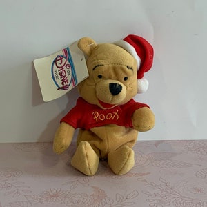 Disney Store Winnie the Pooh bean bag doll, Disney Santa Pooh Beanie Baby, Disney Pooh Bear bean bag doll, Winnie the Pooh Santa Beanbag