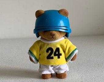 Vintage 80s Fuzzy Flocked Teddy Bear, Vintage Mattel Sekiguchi Teddy Bear, VTG Flocked bear Figurine