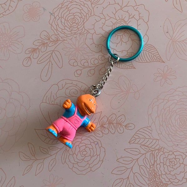 Handmade Keychain, Vintage Soma figure Keychain, Clone Barney pvc keycain,  Dinosaur Key ring, Handmade Keyring, Dinosaur key chain