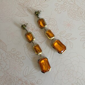 Vintage Gold Tone Dangle Earrings with Faux Gems