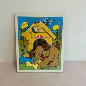 Vintage Hasbro Puzzle, Wooden Frame Tray Puzzle, vintage tray Puzzle, Hasbro Puppy Puzzle