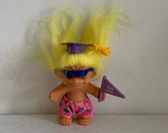 Vintage Graduation Troll doll, vintage troll doll, 90s Troll doll, 3" troll doll, Graduation Troll, 90s Russ Troll doll, graduation gift