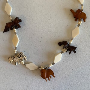 Wooden animals necklace,Bead Necklace, Wood jungle animals Necklace,  wooden necklace, handcrafted necklace