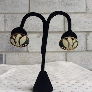 Vintage Enamel and Cloisonne  Earrings, Cloisonne Earrings, White Cloisonne Earrings