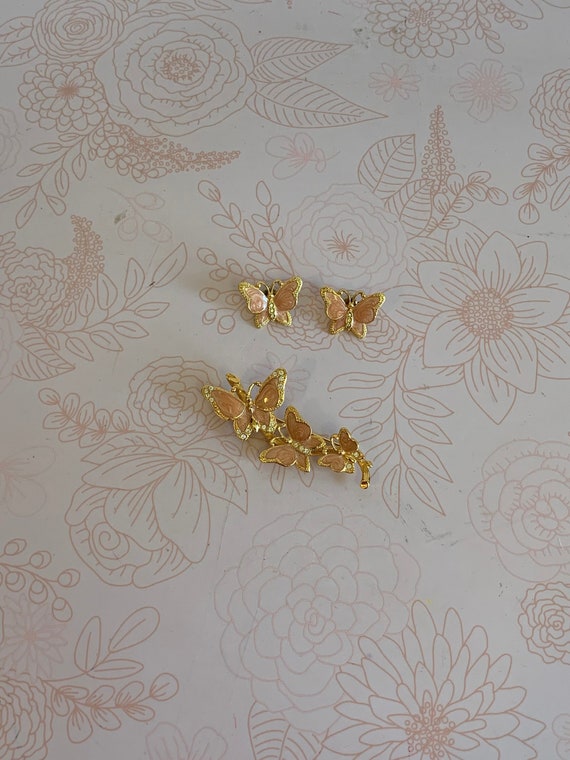 Vintage Enamel Earrings, Butterfly Earrings and Br