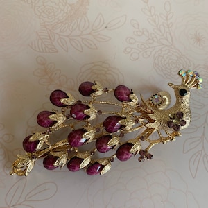 Vintage 80s Peacock Hair Barrette: Jeweled Hair Clip