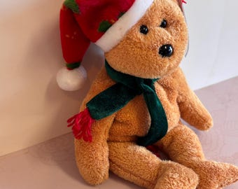 Retired TY Beanie Baby Teddy Bear with Santa Hat