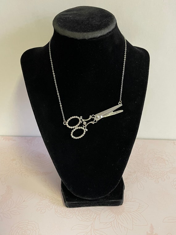 Vintage Scissors Necklace, Silvertone Scissors Pen