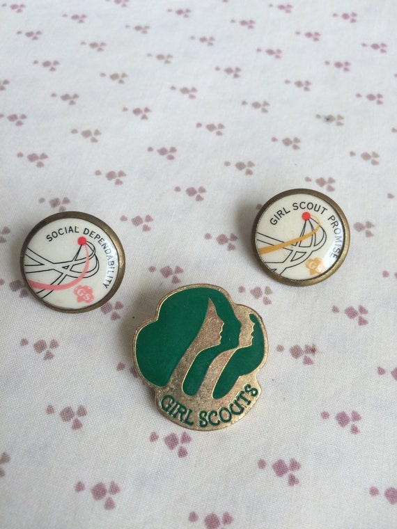 Vintage 1980's Girl Scouts pins, Girl Scout pins,